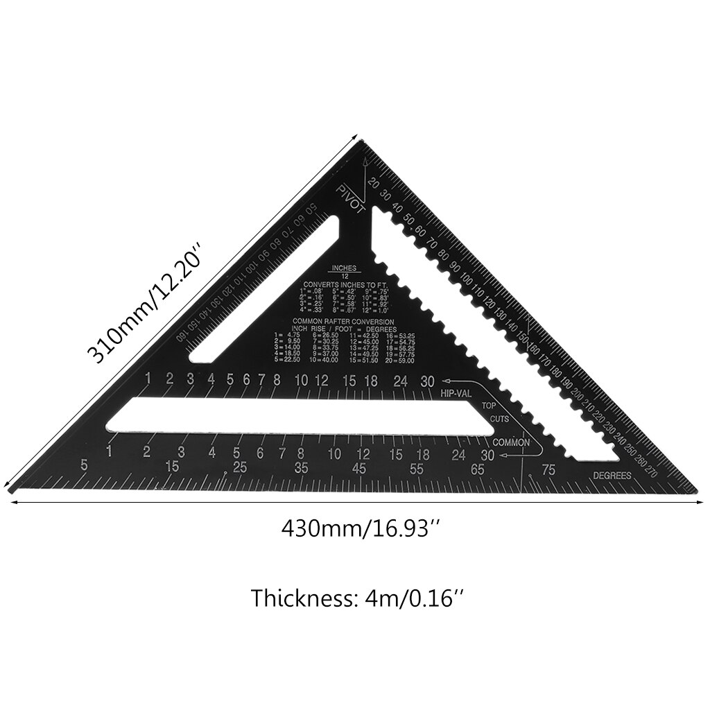 Aluminum Alloy Metric Triangle Ruler Angle Protractor Speed Square Woodwork Protractor Gauge High Precision Measuring Tool