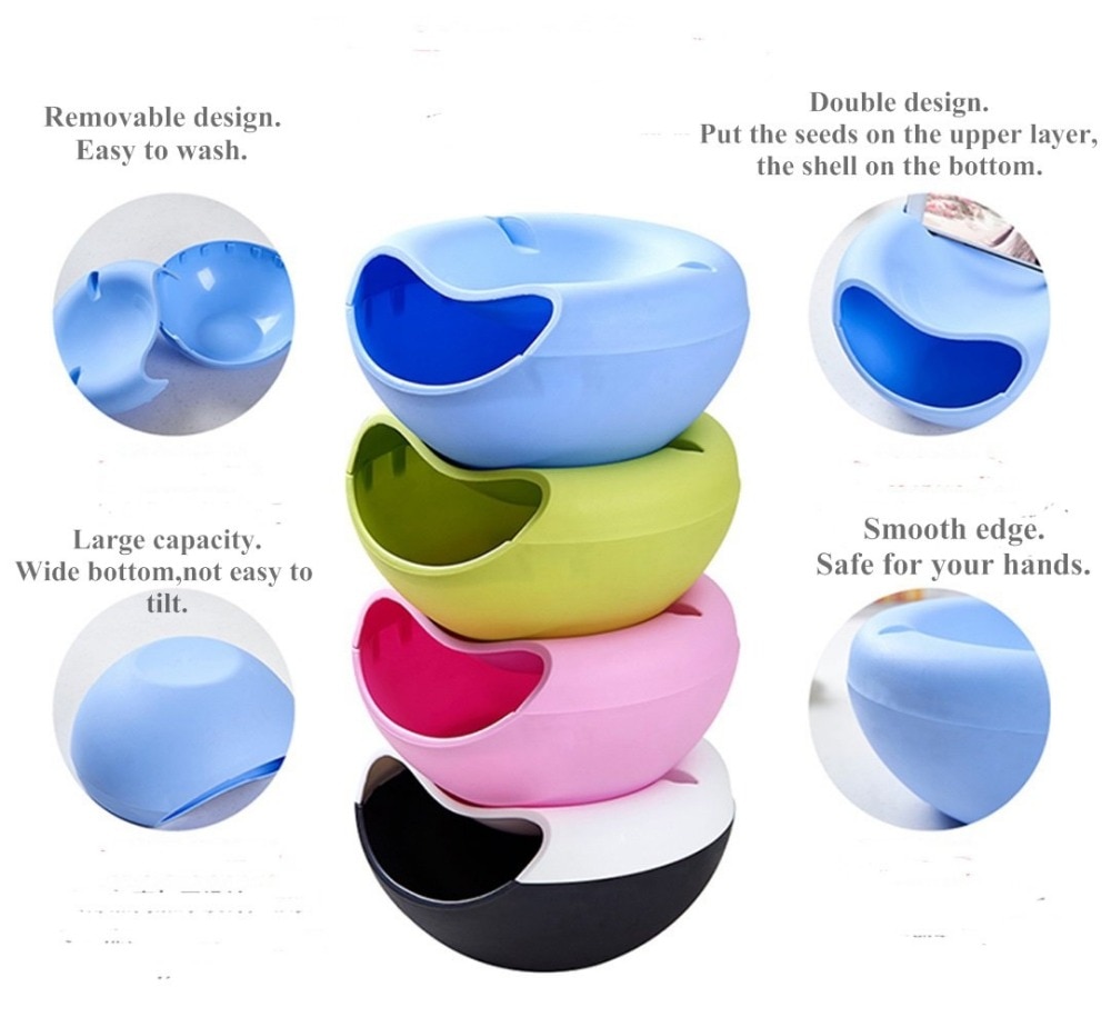 Cuenco de plástico para aperitivos de vagos, caja de almacenamiento doble, recipiente para aperitivos, melón