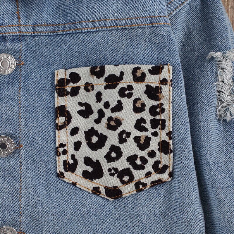 Lioraitiin 2-6Years bebé niño chaqueta de Denim para mujer leopardo/lentejuelas manga larga solo Breasted azul abrigos 2 Estilo