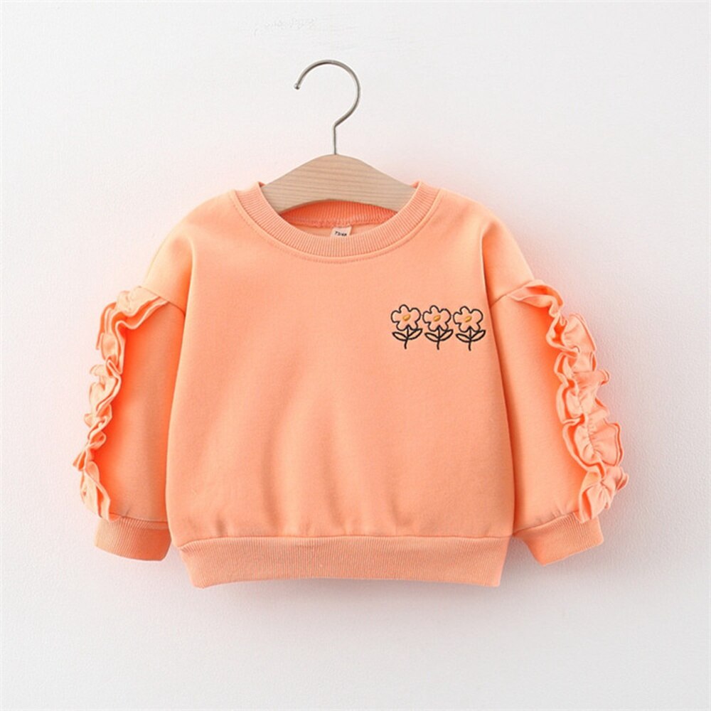 Casual Herfst Winter Meisjes Kids Trui Fluwelen Lange Mouwen Ruches Bloem Kinderen Baby Zuigelingen Tops Sweatshirt S11533