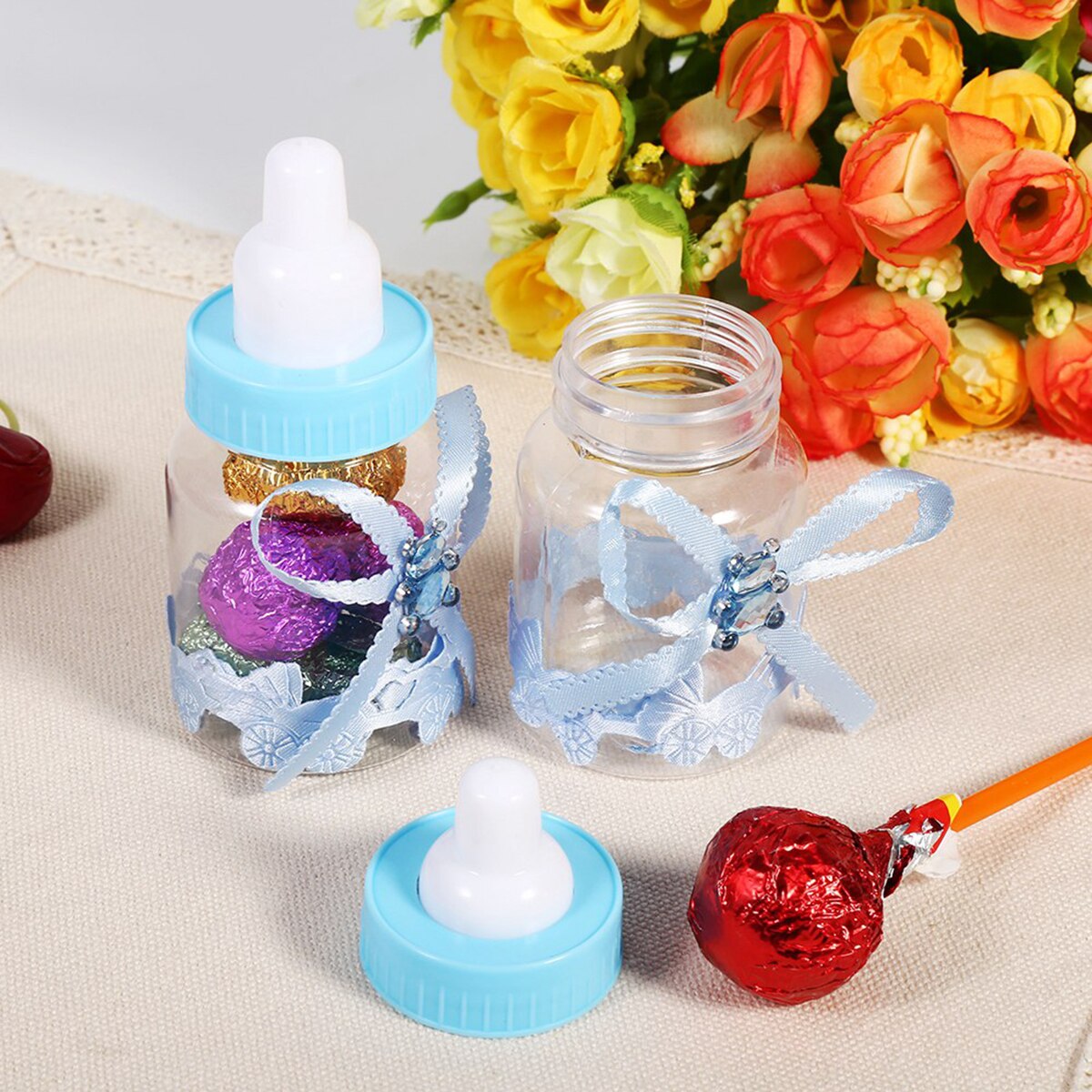 12 stuks babyshower chocolade fles doos doop verjaardag feest bedankjes bedankjes snoepdoos jongen meisje roze blauw