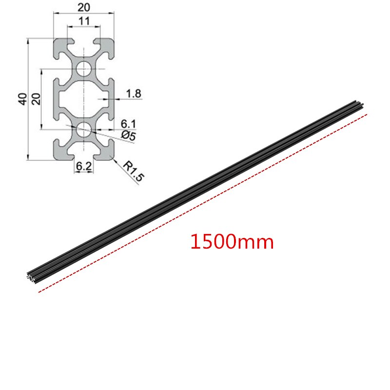 1500mm Length Black Anodized 2040 T-Slot Aluminum Profiles Extrusion Frame For CNC 3D Printers