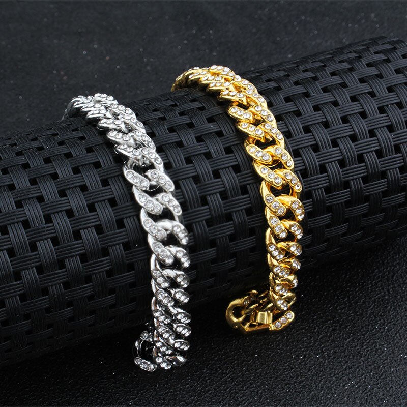 Hip Hop Bling Iced Out Men's Rapper Bracelet Full Rhinestone Pave With Miami Cuban Link Chain Bracelet for Men Jewelry