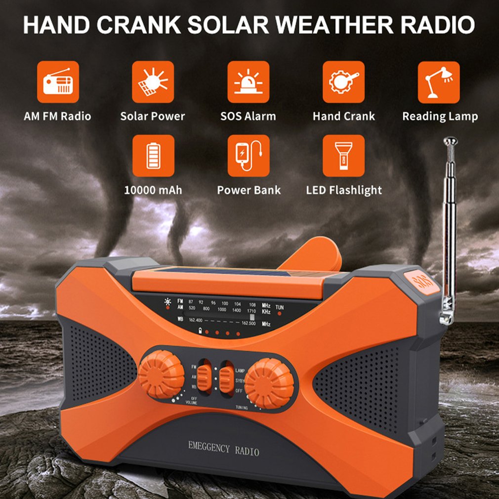 10000mAh Emergency Radio Portable AM FM WB NOAA Solar Hand Crank Radios Weather Radio LED Flashlight SOS Alarm Power Bank راديو