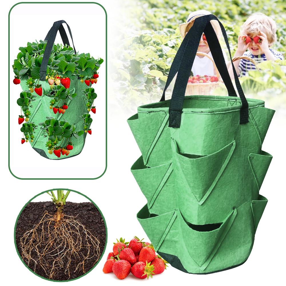 Garden Strawberry Grow Bag 3 Gallon PE Water-resistant Nursing Pots With Hanging Strawberry Planting Grow Bag Garden Supplies 35