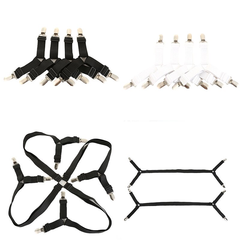 White color Bed Sheet Clips Grippers Fasteners Sheet Suspenders Elastic Sheet Holders Mattress Clips Straps Adjustable Fit