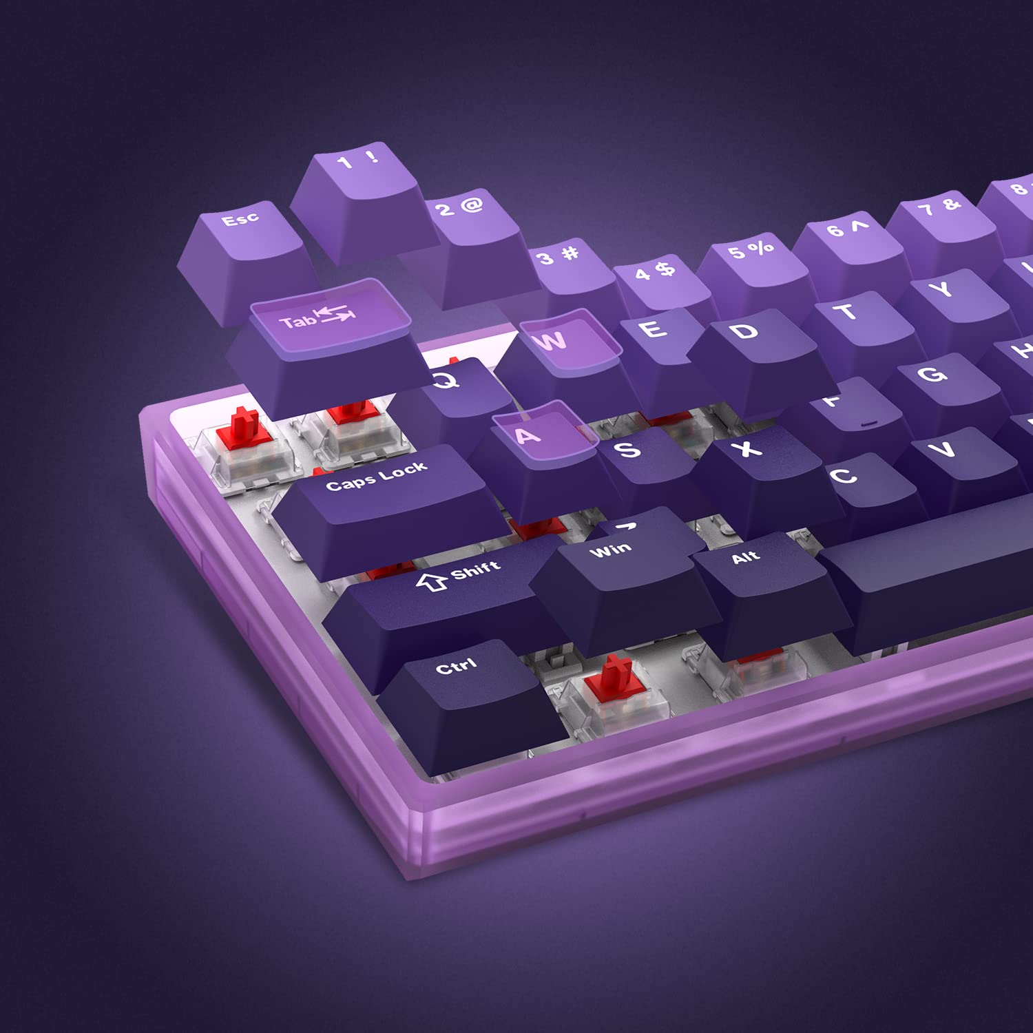 132 Tasten Farbverlauf Lila Kirschprofil PBT-Tastenkappen doppelt Schuss-Tastenkappe für 60 % 65 % 75 % 100 MX schalten mechanische Spielen-Tastatur