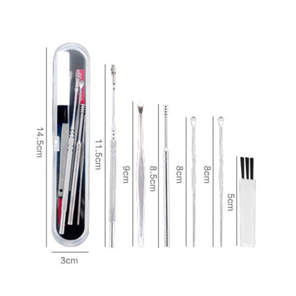 6Pcs Ear Pick Set Stainless Steel Earpick Ear Wax Curette Remover Ear Cleaner Spoon Spiral Ear Clean Tool