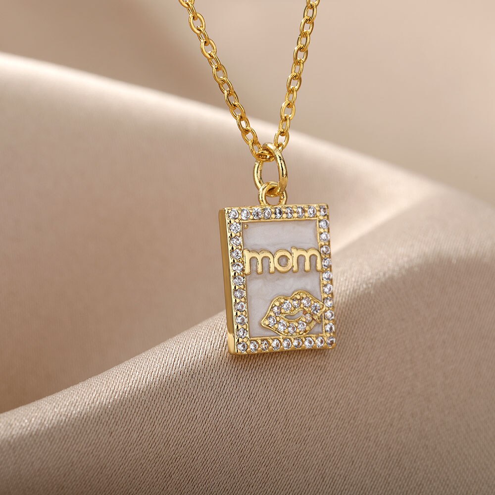 murmeln Schild Mutter knapp Name Anhänger Halskette Für Frauen Zirkonia Elegante Halskette Schmuck Schmuckstück Femme
