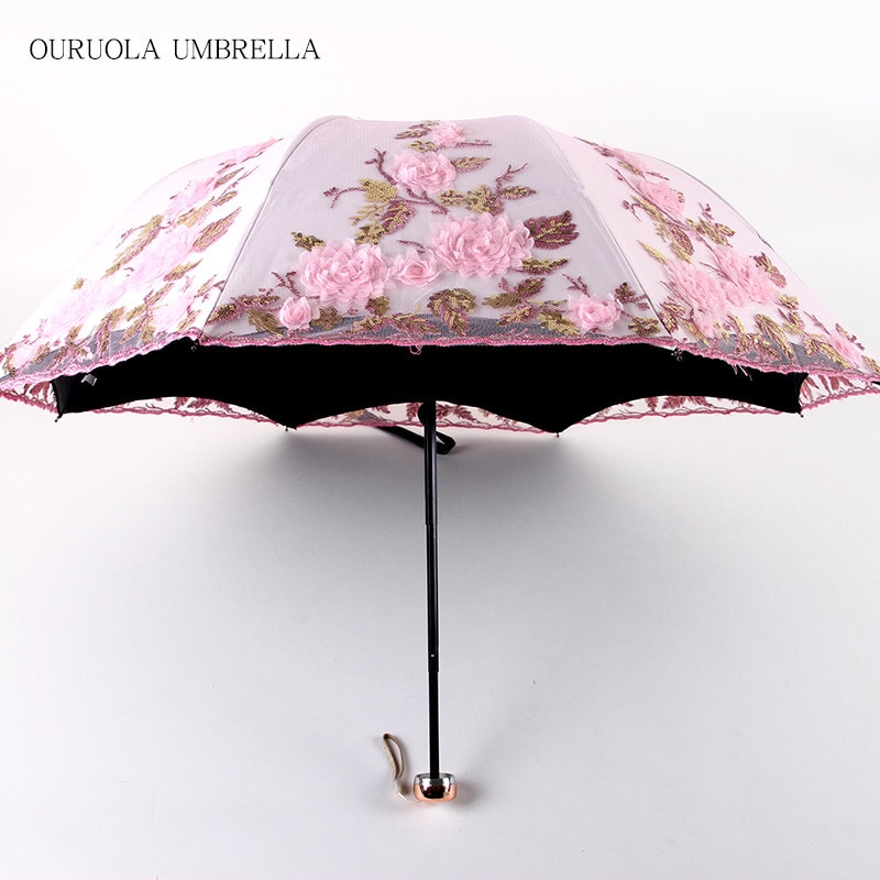 Women's umbrellas from the rain sun lace folding Parasol Girls outdoor parasol summer wedding sunshade flower wedding Umbrellas