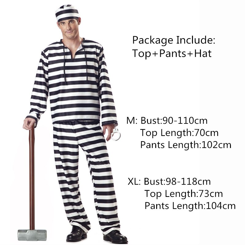 Halloween Kleid für Frauen Liebhaber Männer Kleidung Gefangene Verkleidung Erwachsene Karneval Maskerade Schwarz Weiß Streifen Gefängnisvogel Kostümich: Mann einstellen / M