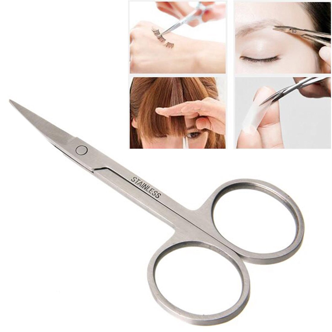 Tijeras de maquillaje de acero inoxidable, para la nariz, pelo, cejas pequeñas, corte, manicura, cejas con cabeza afilada, herramienta de maquillaje de belleza