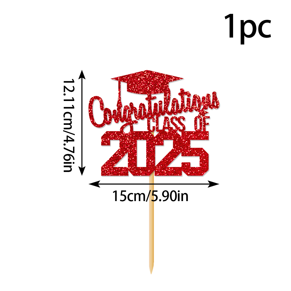1 stks Gefeliciteerd Klasse van 2025 Afstuderen Cake Topper Glitter Gefeliciteerd Grad Cap Cake Picks voor Afstuderen Thema Party Decor: Donker Kaki