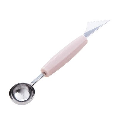 Basedidea Melon Ball Scoop Fruit and Vegetable Ball Maker Spoon 2-IN-1 Fruit Decoration Carving Spoon kitchen Cutter: Pink