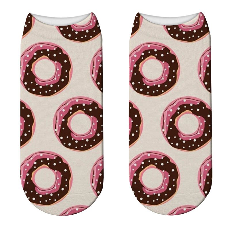 Japanese Women Cute Fruit Food Dessert 3D Print Socks Funny Donut Doughnut Short Socks Cute Happy Funny Cotton Socks Calcetines: 12