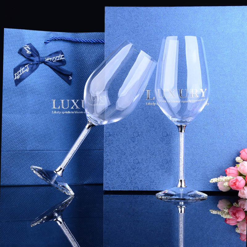 2 st vinglas set lyxig kristallbägare champagne med diamanter bröllop hem fest dricka glas: 2 st vit diamant