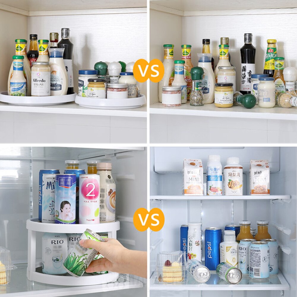 2 Tier Rotating Organizer Round Shelf Condiment Storage Rack Kitchen Storage Tray Pantry Cabinet Turntable Spice Rack