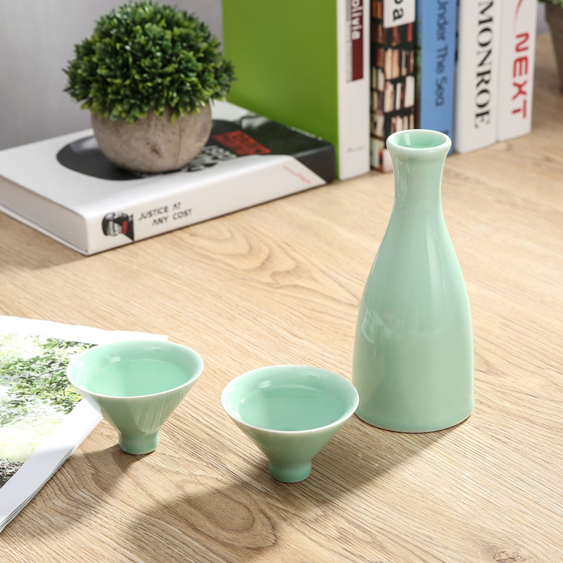 Bambus Hütte 1 Topf 2 Tasse Sake Wein einstellen Keramik Krug 300ml 45ml Wodka Geistern Wein Hause Bar Keramik Trink Karaffe: Licht Grün