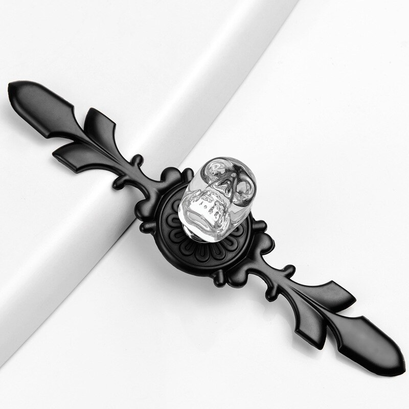 Furniture Handle Simple European Style Crystal Skull cupboard handles Wardrobe door knobs Hardware handles for furniture: White Black 170mm
