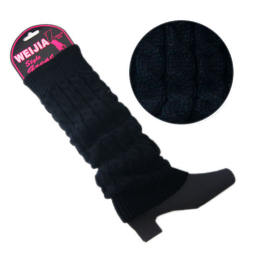 Women Winter Warm Knit Crochet High Knee Leg Warmers Leggings Boot Leggings Slouch: black