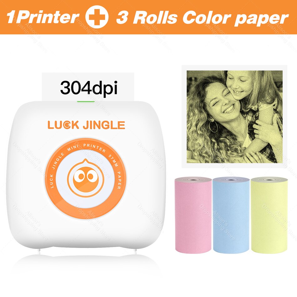 304 DPI Pocket Photo Printer Mini Bluetooth Thermal Printer 58mm Wireless Sticker label Mobile Android iOS Phone Printer: WH add 3 Color