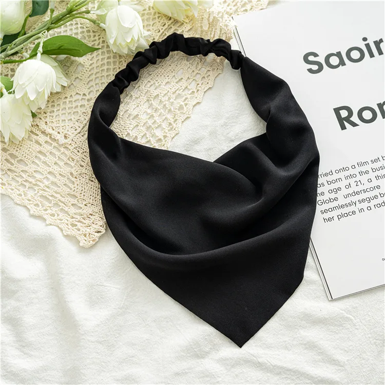 Vrouw Meisjes Effen Zomer Hoofddoek Chiffon Driehoek Bandana Vrouwen Elastische Haarband Haaraccessoires Hoofddeksels Ornamenten: Black