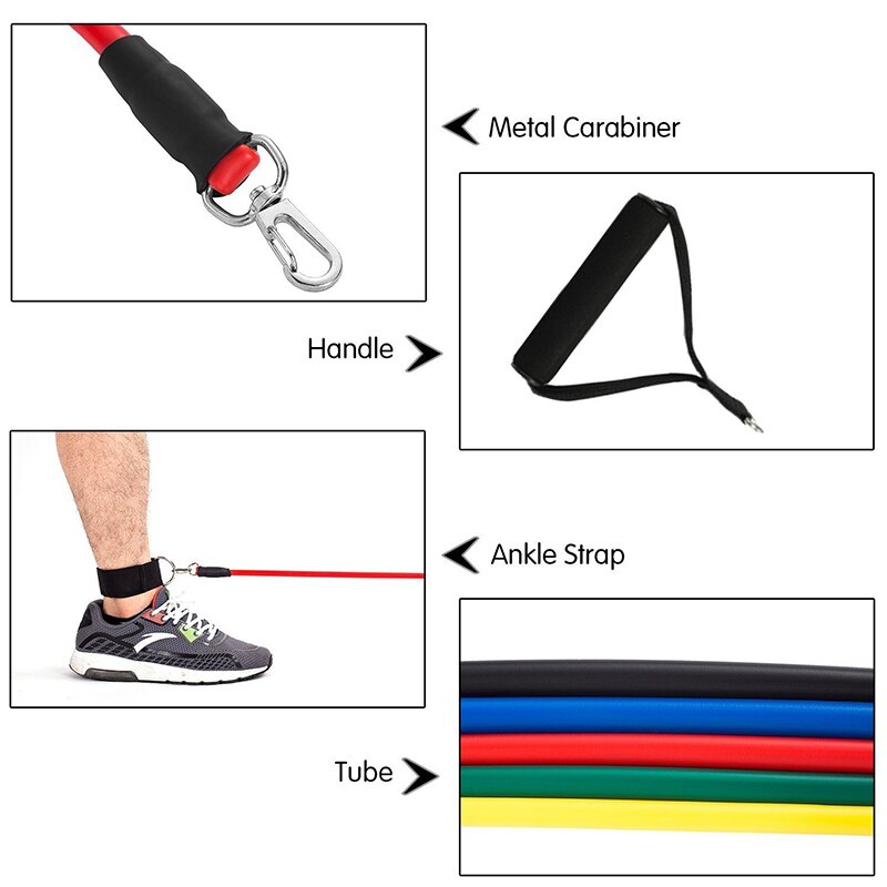 16 stk sæt trækreb elastisk gummirør modstandsbånd styrke crossfit træning yoga træning hjemme fitness sport expander