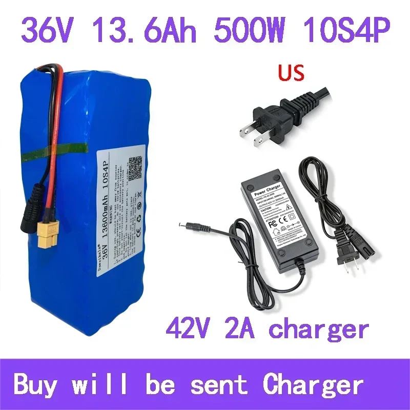 2025 Upgrade 10S4P 36 V 13600 mAh Lithiumbatterij Elektrische Scooter 18650 Batterij + Gratis Lader: Blauw