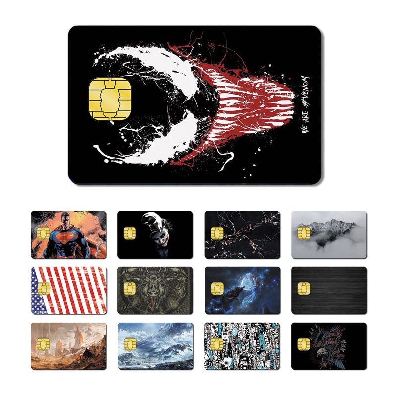 Magic Shark Flag Venom Super Man Wood Print Mountain PVC Credit Card No Fade Skin Sticker Film Case 079-097