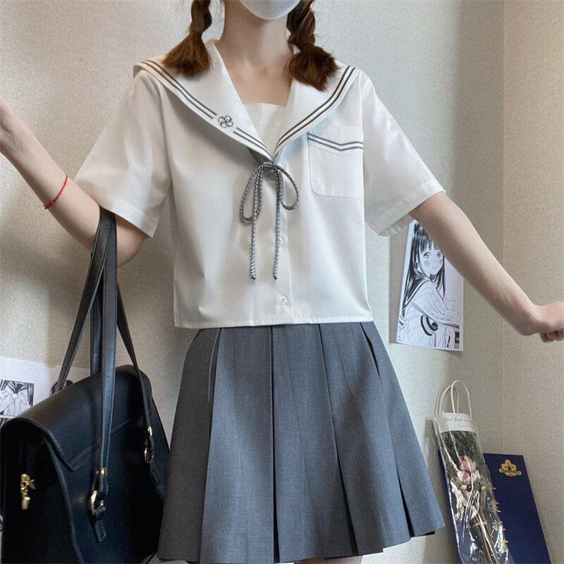 Women's Japanese School Uniform Sailor Suit Jk Uniform Kansai Short-Sleeved Shirt Summer Suit Student Uniform Original