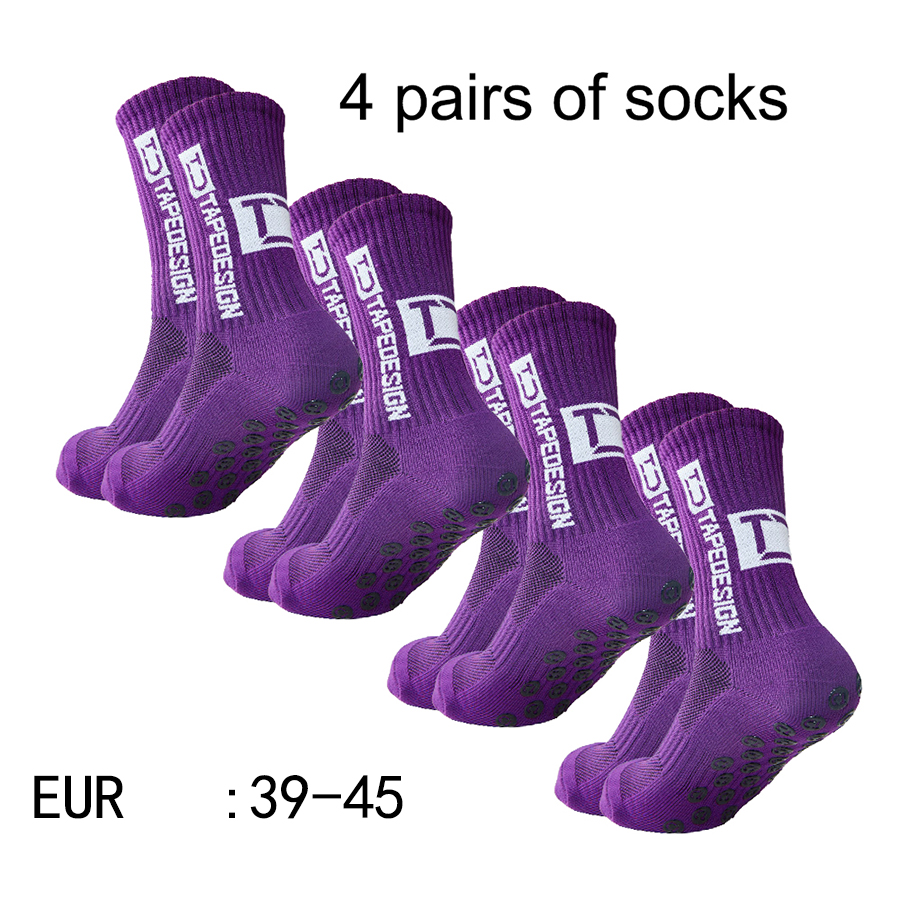 4 pares de nuevos calcetines de fútbol pegados de tubo medio TC para entrenamiento deportivo y competición, calcetines antideslizantes y transpirables: Morado