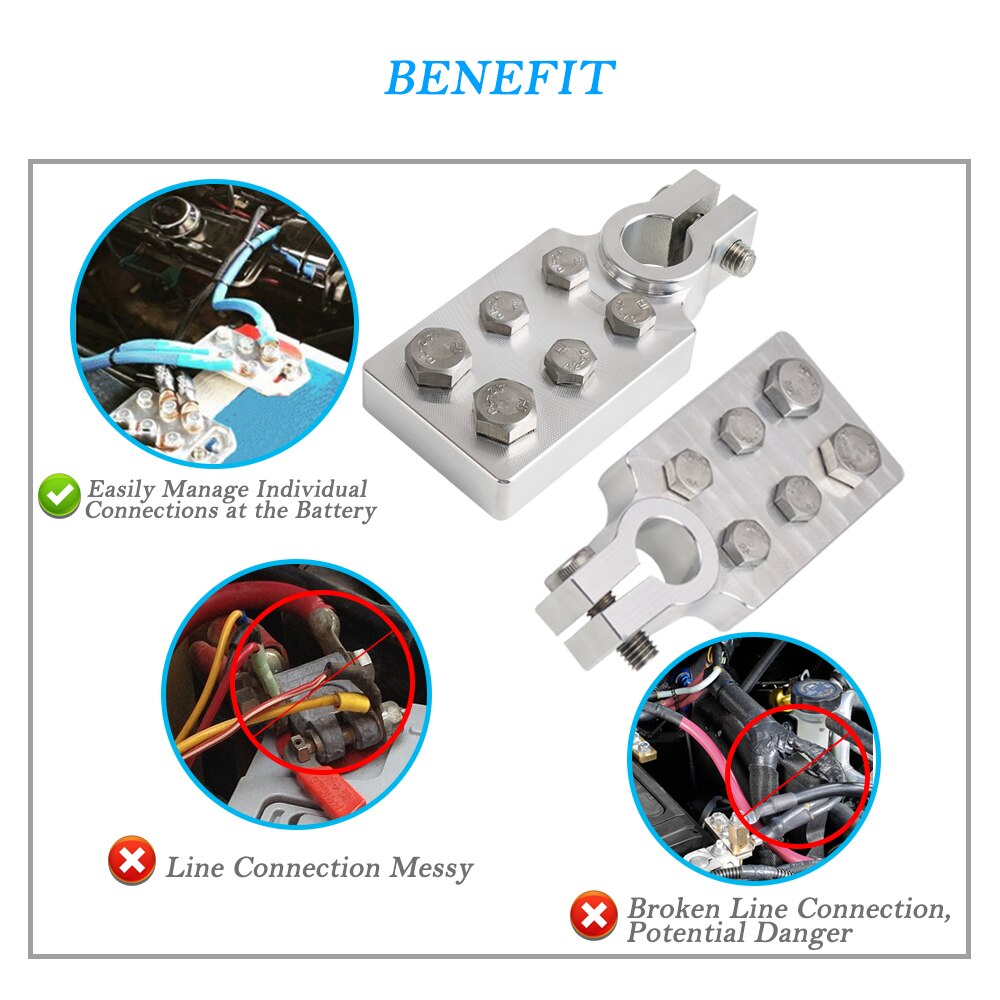 1 Pair Multi-Connection Aluminum Marine Battery Terminals Flat Battery Clamps Lead Fit 4/0 Awg Lugs Positive Negative