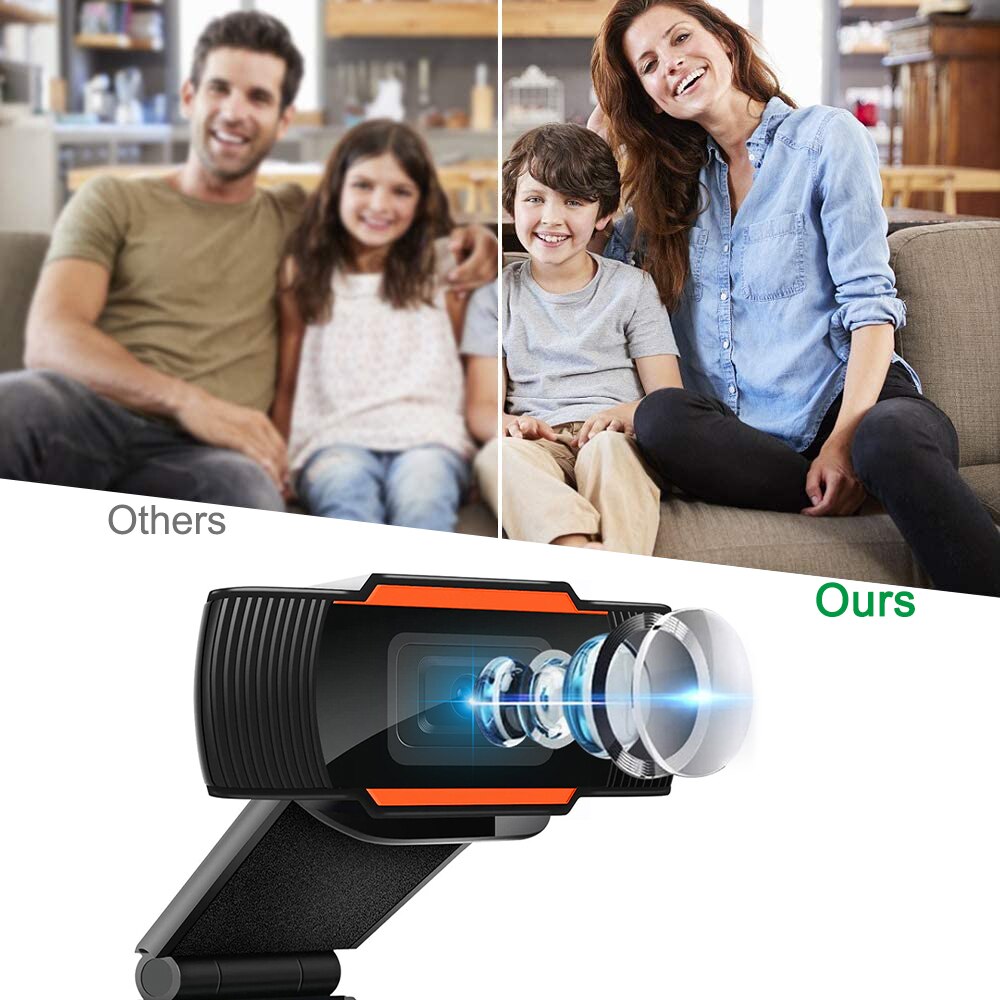 Webcam HD 1080 px avec Microphone intégré, caméra web rotative pour diffusion d'émission en direct, vidéoconférence et téléconférence