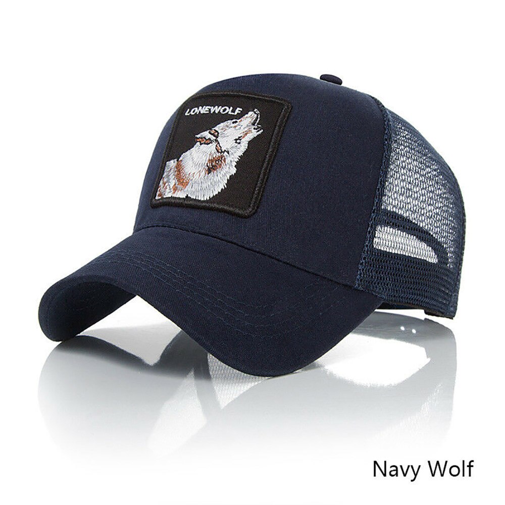 Personality Baseball Caps Animal Embroidery Pattern Hip Hop Hats Men Summer Breathable Mesh Streetwear Bone Unisex: Wolf Navy