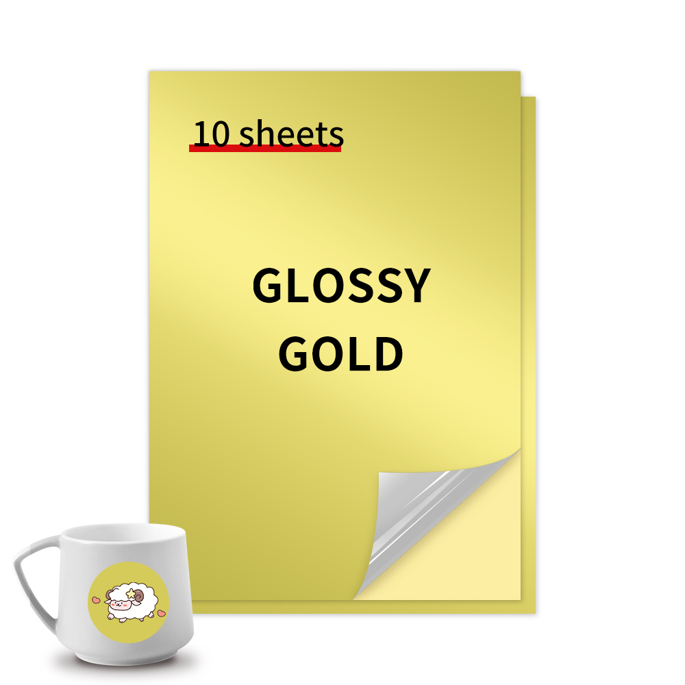 10 Sheets A4 Printable Vinyl Sticker Paper Matte Self-Adhesive Copy Paper Waterproof for Inkjet Printer DIY Decals Crafts: Glossy Gold