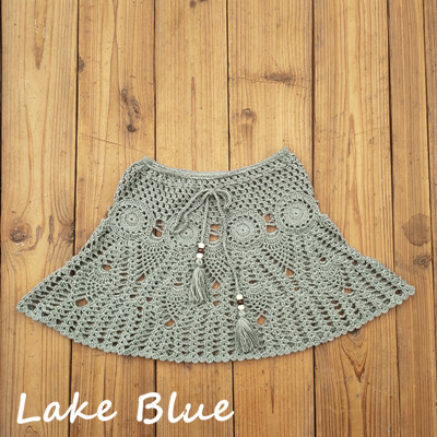 8 Color Hand Crochet Florens Skirt Women Sexy Beach cover up Skirt Boho Style elastic waistband: L / army green