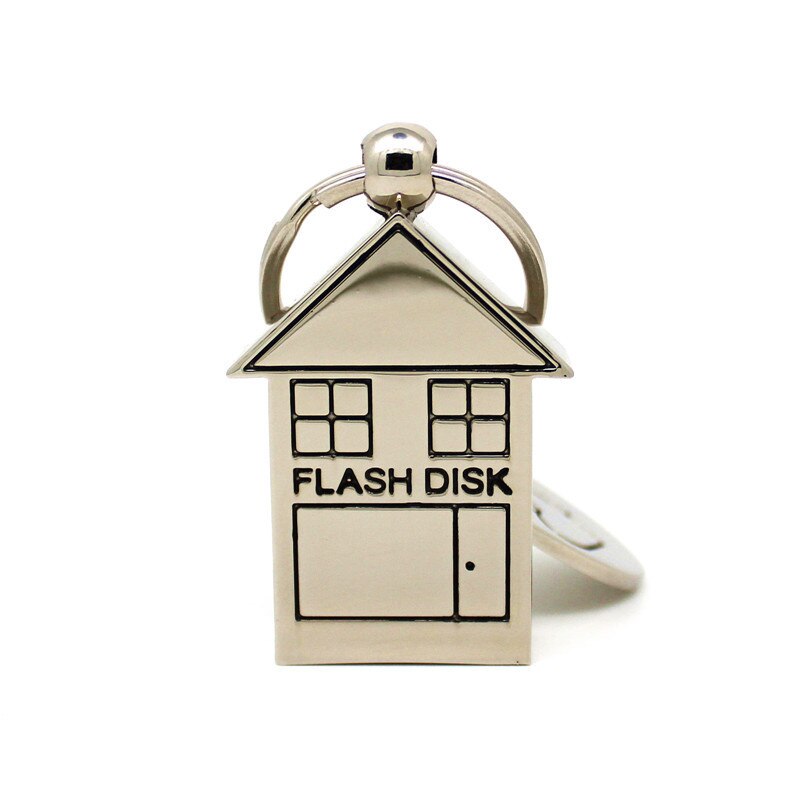 Silver metal lovely Keychain Pendrive house Shape USB Flash Drive 4GB 8GB 16GB 32GB Memory stick Pen Drive 64GB u disk