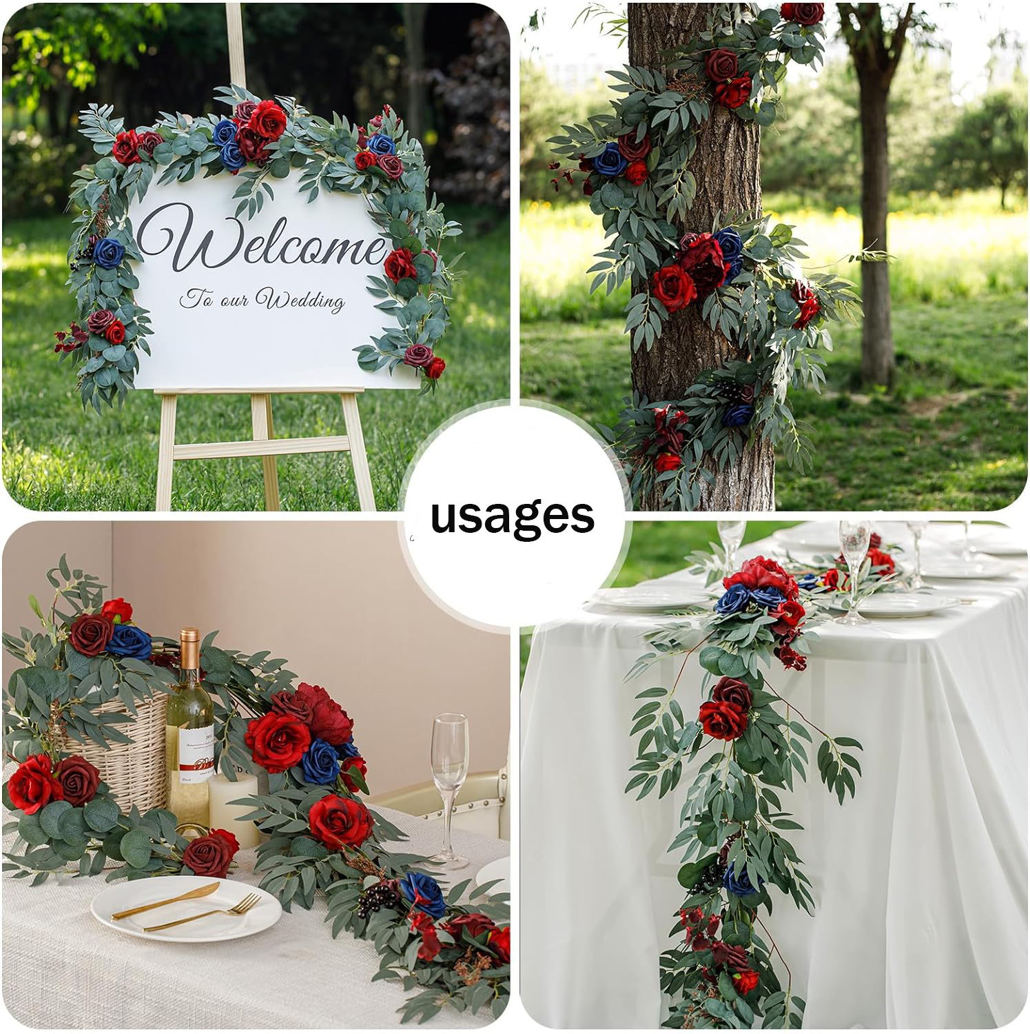 Yannew-guirnaldas de flores artificiales para camino de mesa, centros de mesa de eucalipto con forma de corazón para telón de fondo, decoración de boda Bohemia