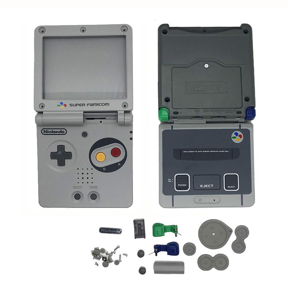 16 colors Housing Shell Case for GBASP Classic SFC Gray Shell with button, rubber pads, sticker replace for Gameboy Advance: SFC Gray