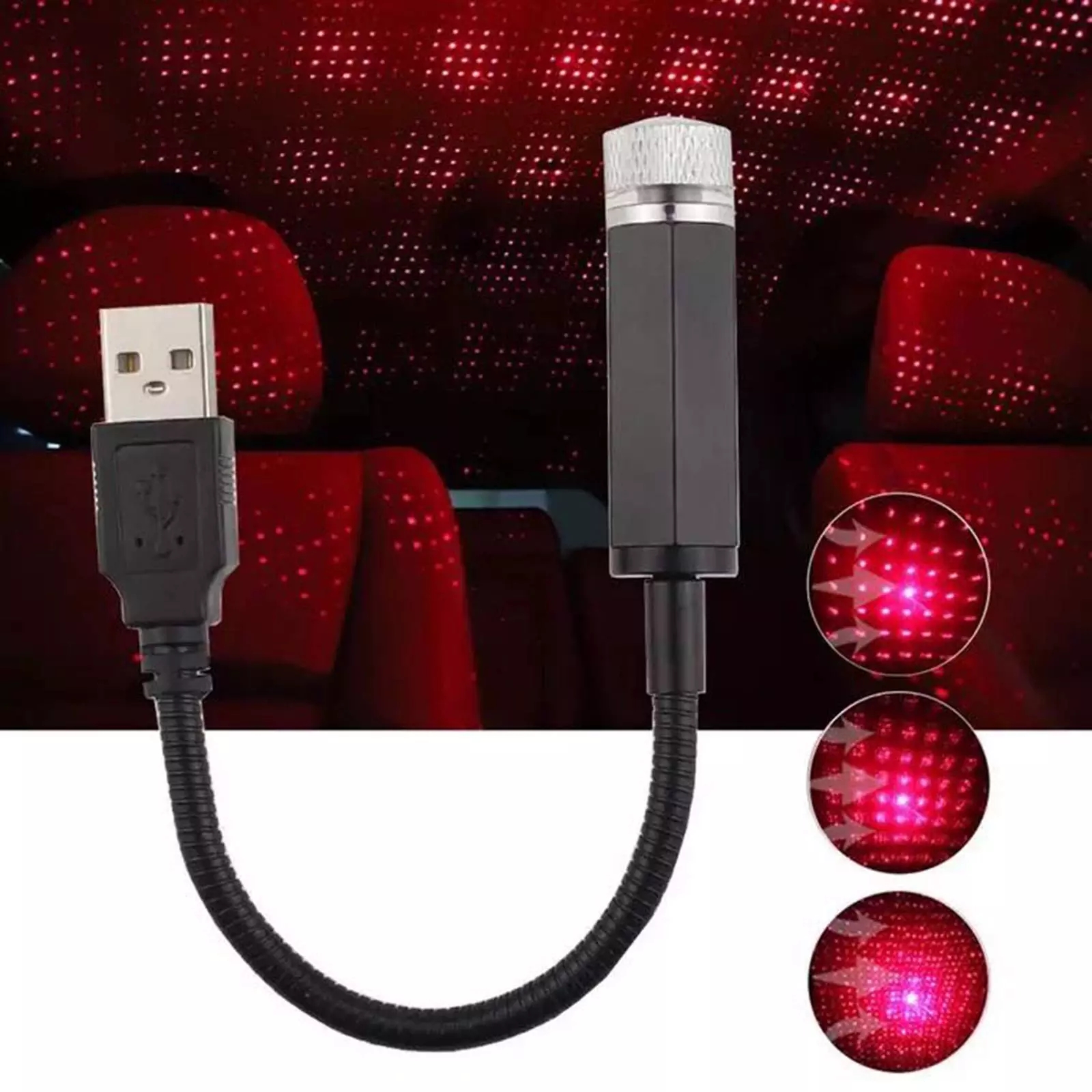 2X Romantische LED Sterrenhemel Nachtlampje 5V USB Aangedreven Galaxy Star Projectorlamp voor Autodak Kamer Plafond Decor Plug en Play