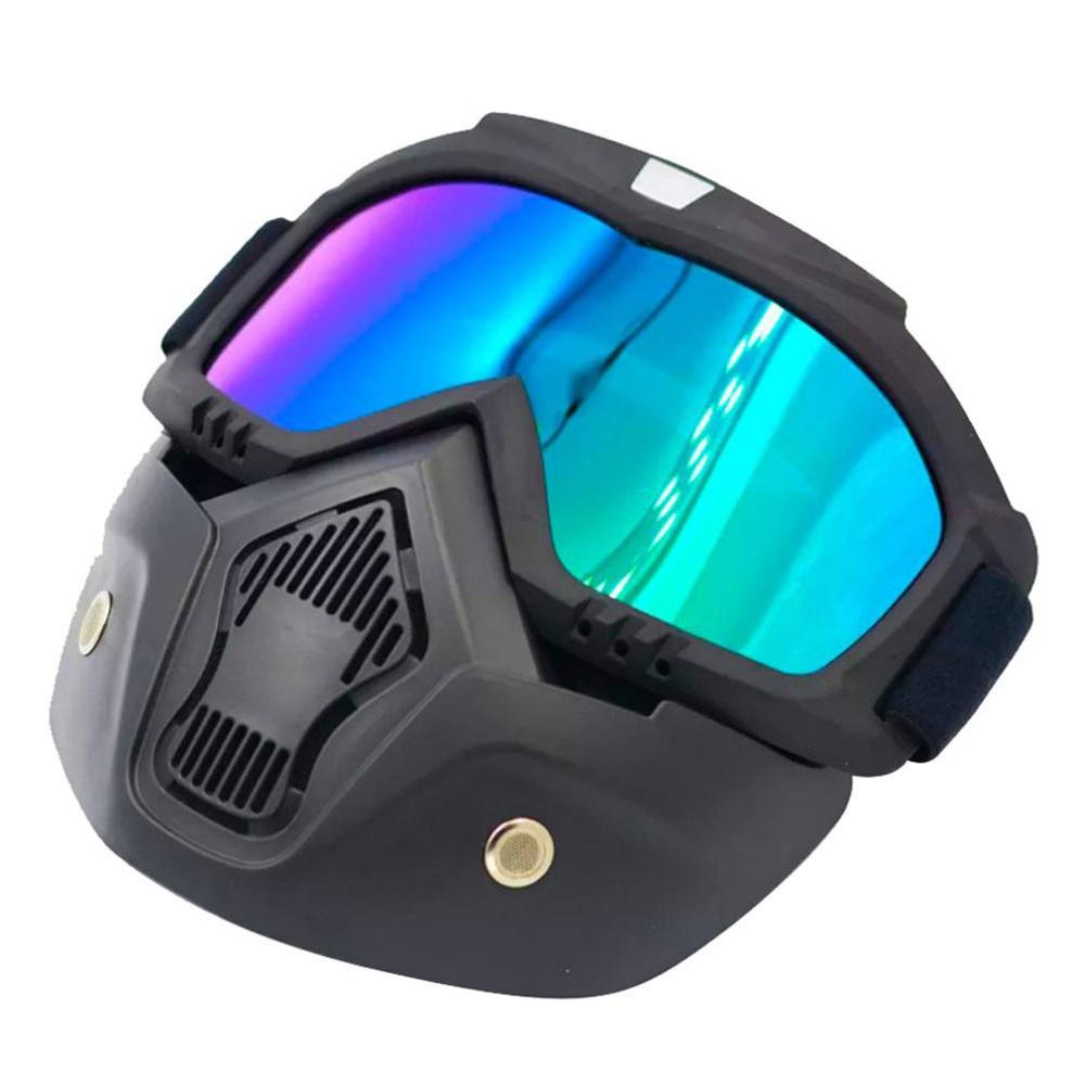 Motorcycle Shark Helmet Goggles Motocross Helmet Glasses Retro Windproof Open face Helmets Goggles Mask: Colorful blue lens