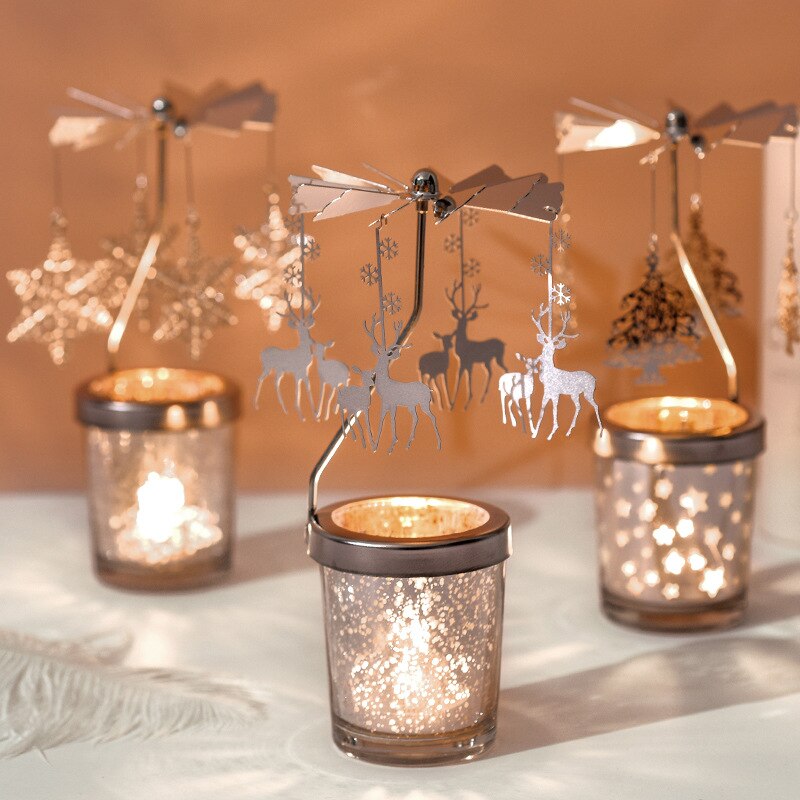 Spinning Rotating Metal Carousel Tea Light Candle Holder Lamp Christmas Candle Holder Decoration Decoration Candle