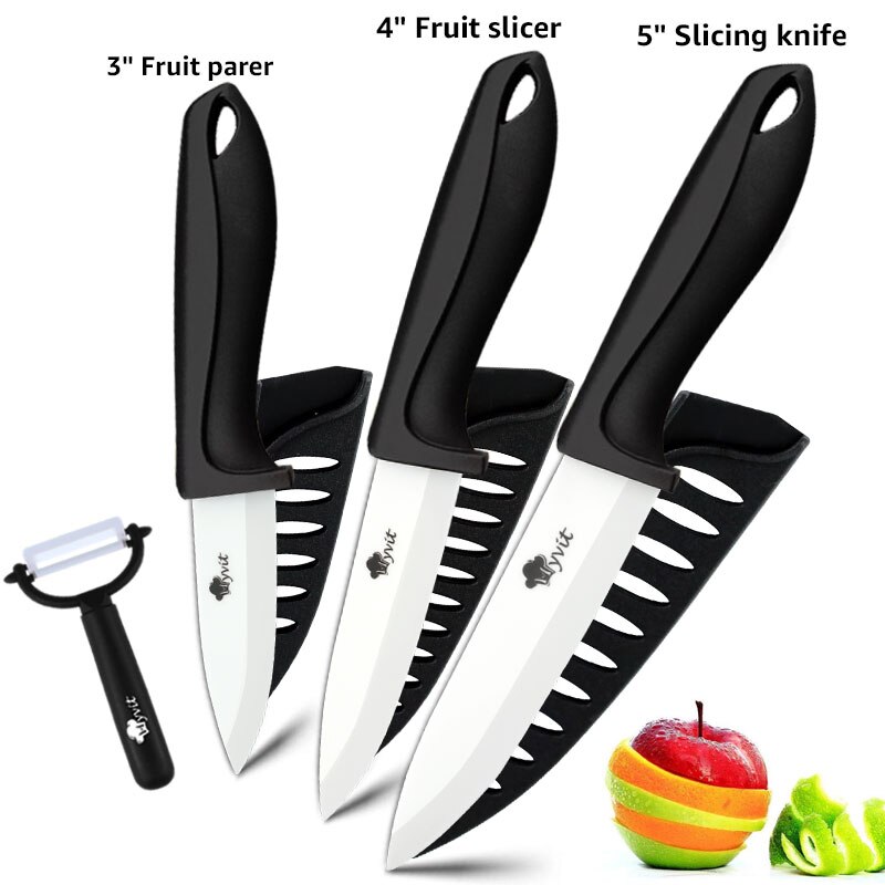 Myvit Ceramic Knife 3 4 5 6 inch Kitchen Knife Utility Slicing Fruit Vegetable Zirconia White Blade Chef Knives: black 345 inch