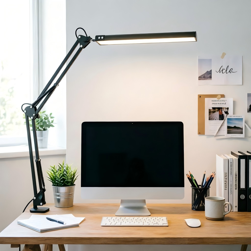 Led-bureaulamp, verstelbare bureaulamp met metalen zwenkarm en klem, oogvriendelijke bureaulamp voor architecten, ,3 kleurmodi met geheugenfunctie