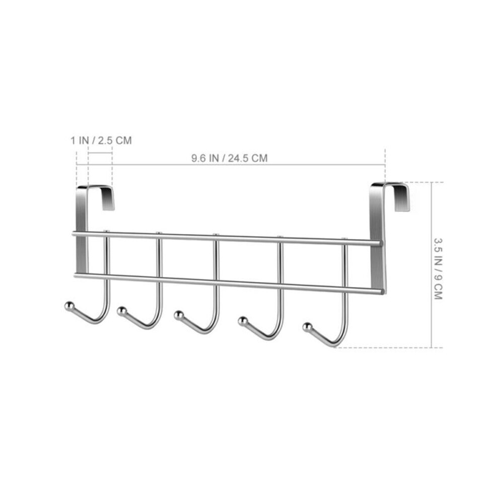 5 Hooks Stainless Steel Over The Door Hooks Hanger Home Bathroom Kitchen Hanger Clothes Towel Storage Holder