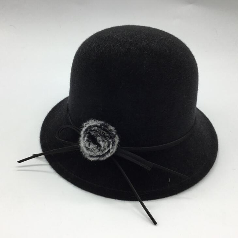 Vinter pom spand til kvinder solid imiteret uld cloche hatte vintage bue spand hatte: Sort