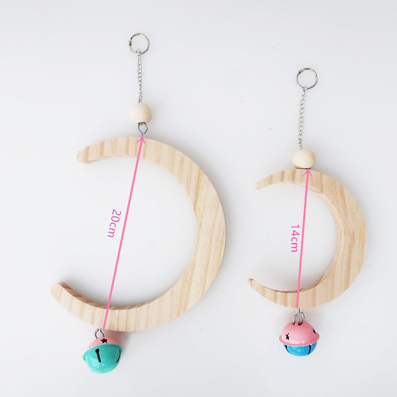 Vogel Schommel Maan Vormige Natuurlijke Houten Grappige Kralen Vogels Swing Stand Papegaai Swing Baars Met Bell Huisdier Opknoping Speelgoed Benodigdheden