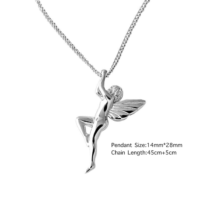 Luxury Angel Fairy Long Chain 925 Sterling Silver Pendant Necklace For Women Girls Simple Cute Jewelry Accesorios