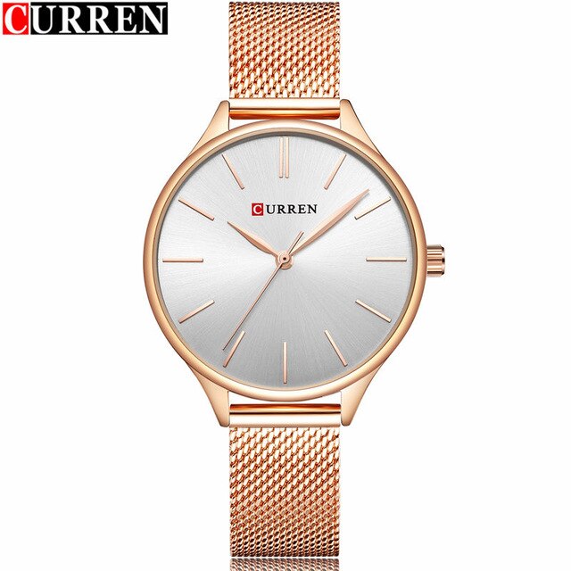 Curren Horloges Vrouwen Top Luxe Zilver Quartz Horloge Roestvrij Stalen Armband Horloges Dames Klok Relojes Mujer: rose white