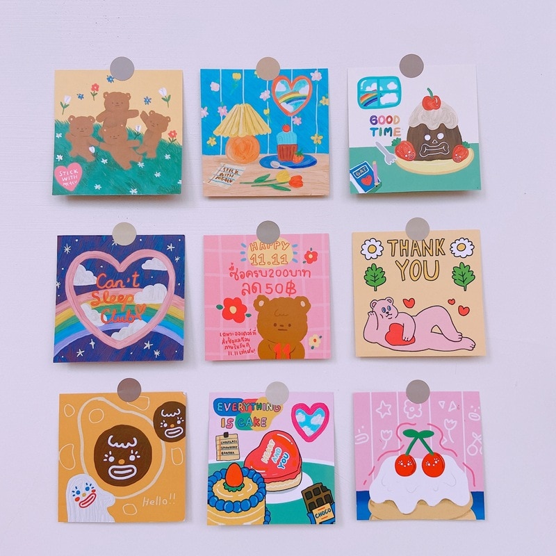 9 Sheets Kawaii Bear Card Double-sided Graph Lovely Cat Wall Decoration Poster Korean Photo Props Decorative Sticker